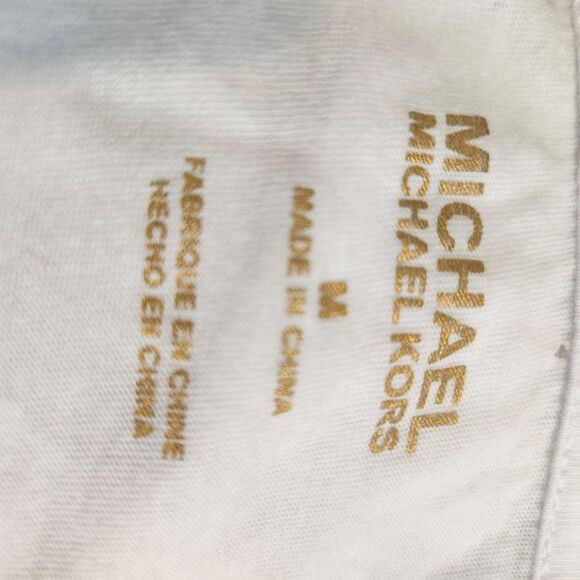 MICHAEL Michael Kors White Cold Shoulder Short Sleeve Gold Jeweled Logo Medium - Picture 9 of 10